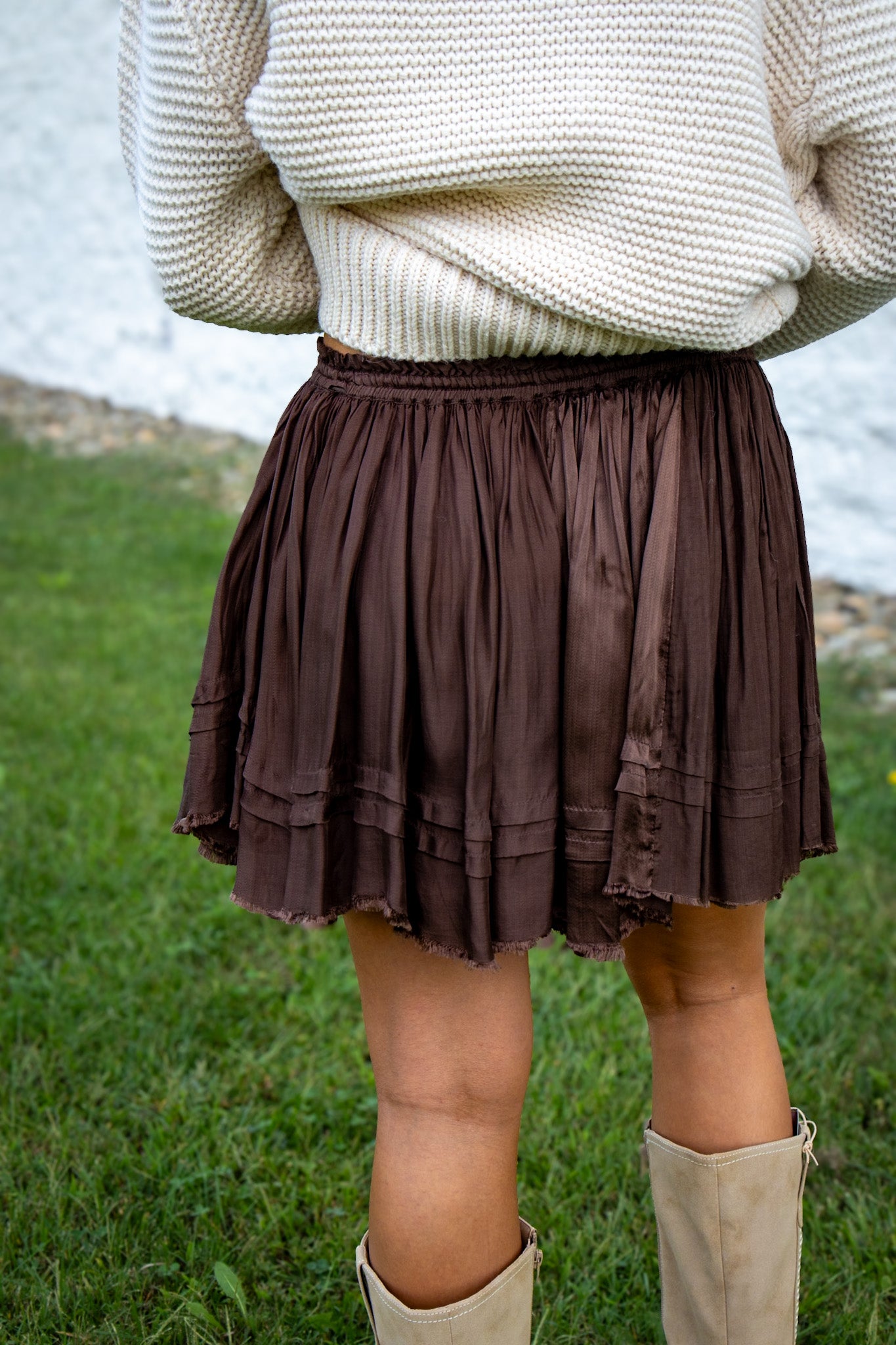 Free People - One Third Charm Shine Mini Skirt - FRENCH CHOCOLATE