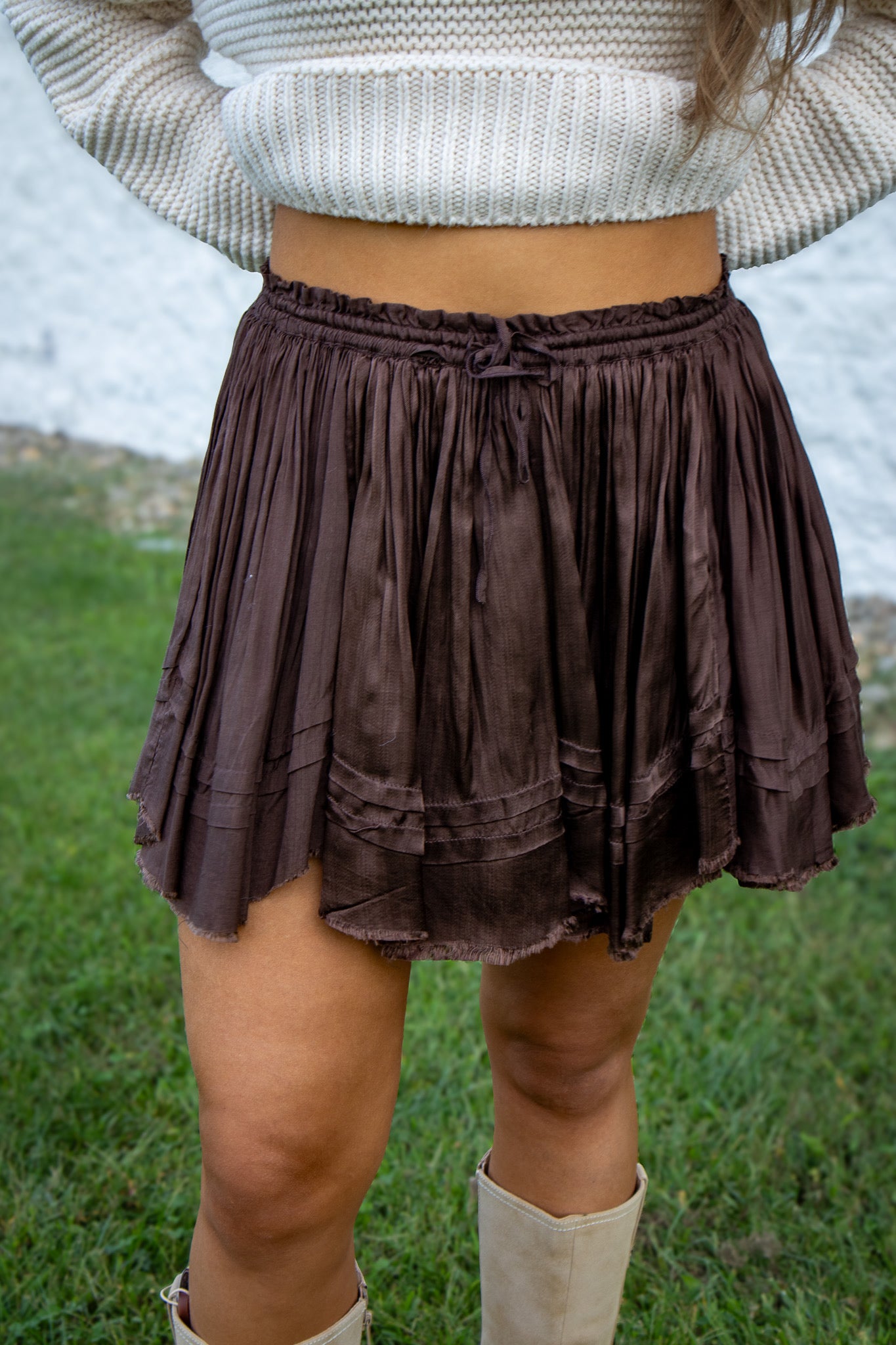 Free People - One Third Charm Shine Mini Skirt - FRENCH CHOCOLATE