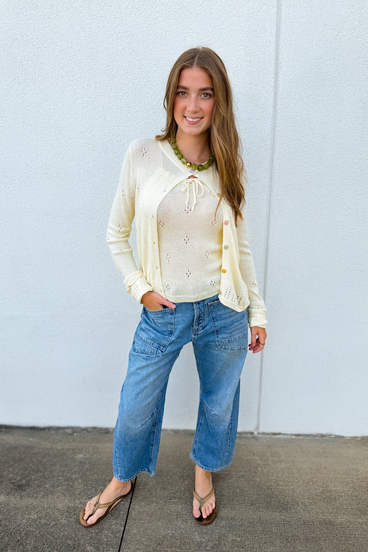 Butter Yellow Eyelet Cardigan Set