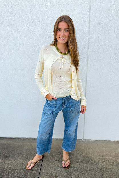 Butter Yellow Eyelet Cardigan Set