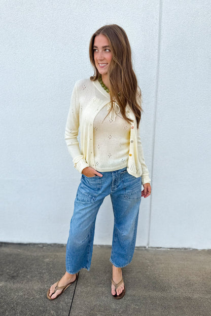 Butter Yellow Eyelet Cardigan Set