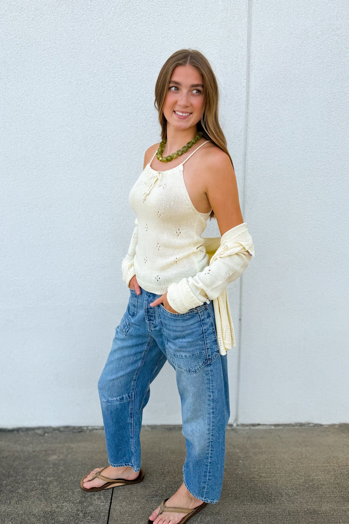 Butter Yellow Eyelet Cardigan Set