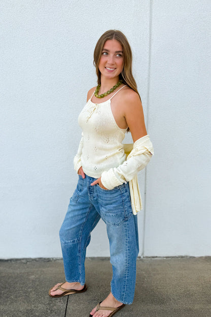Butter Yellow Eyelet Cardigan Set