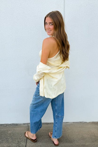 Butter Yellow Eyelet Cardigan Set