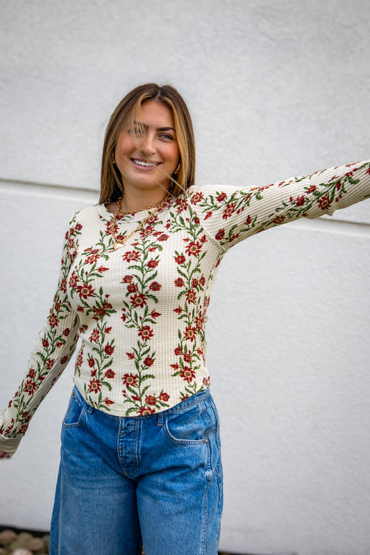 Free People - Pretty Little Thermal - SAND COMBO FOLK VINE