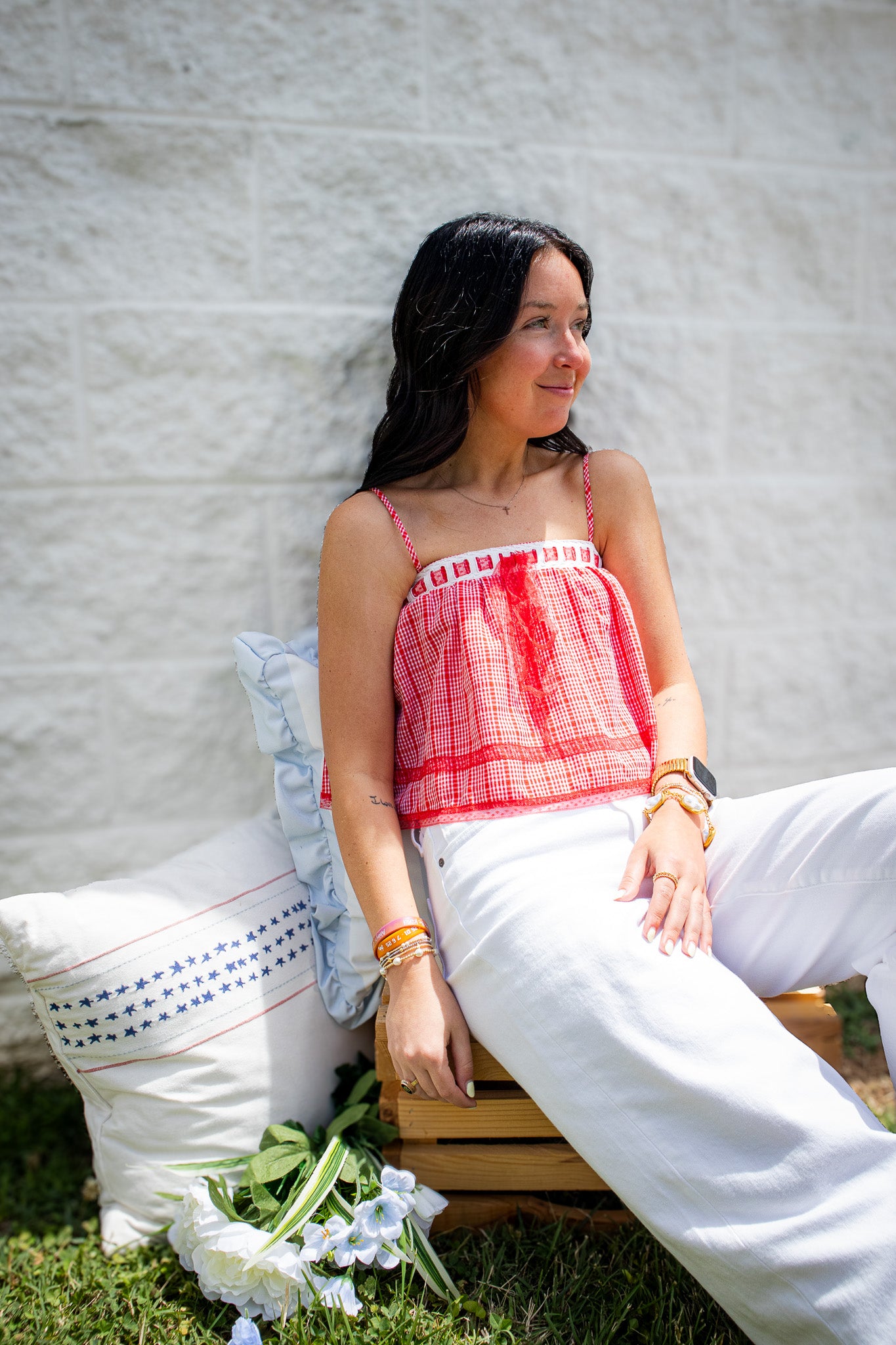 Red Ribbon Gingham Crop Top