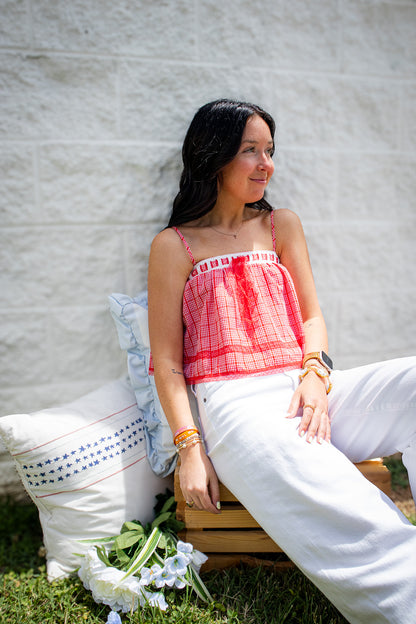 Red Ribbon Gingham Crop Top