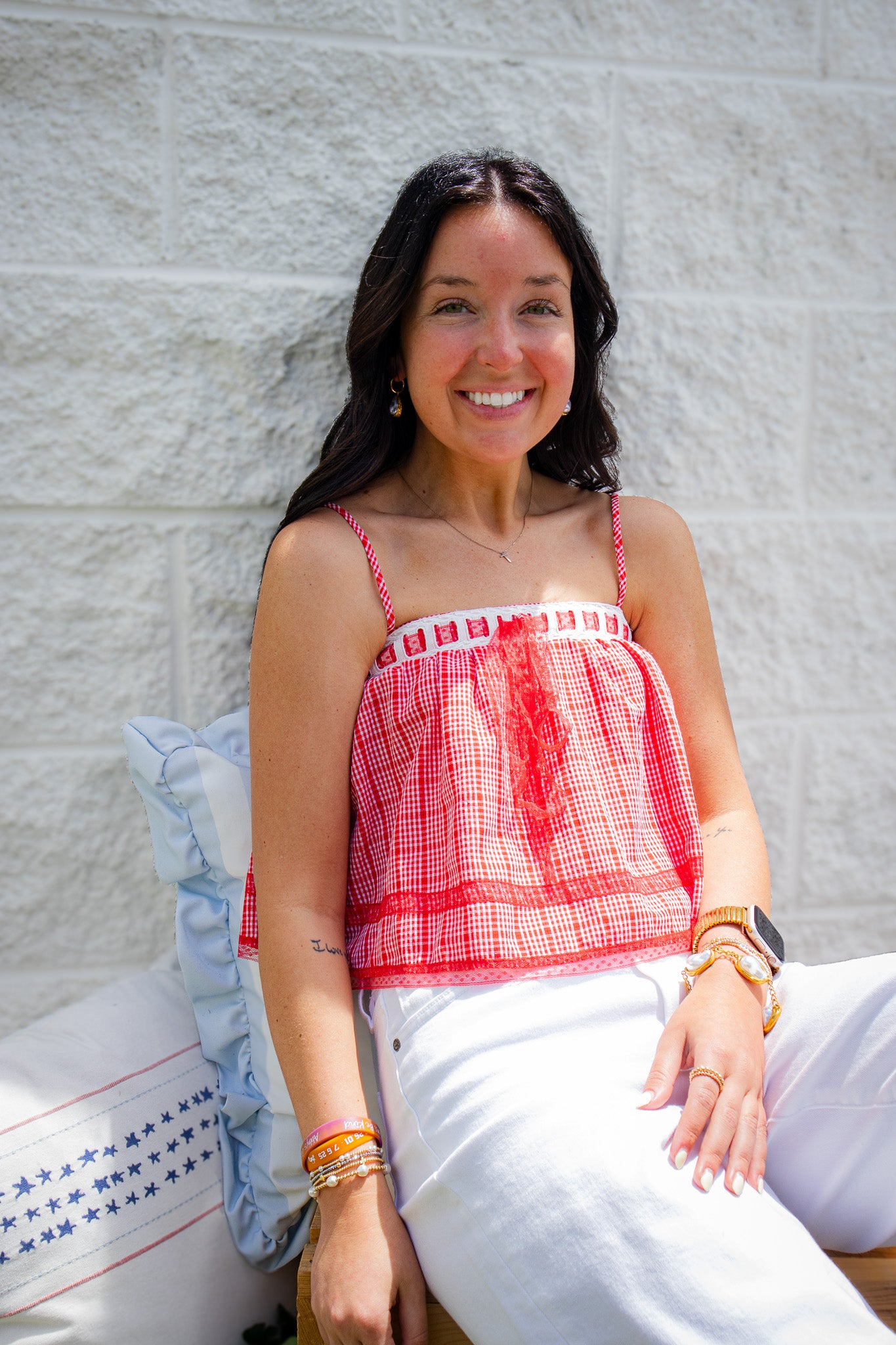 Red Ribbon Gingham Crop Top