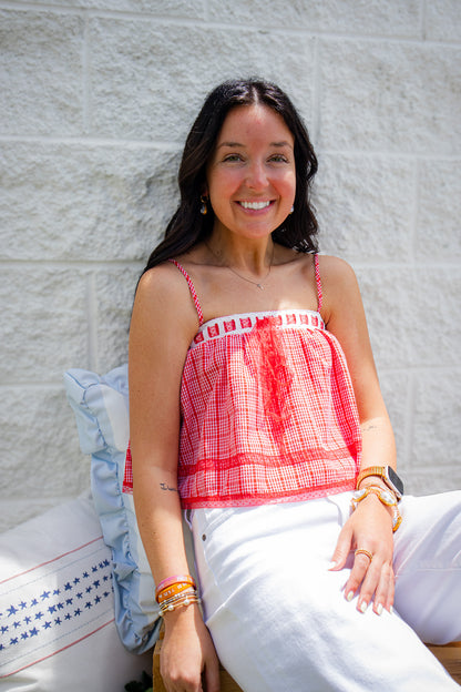 Red Ribbon Gingham Crop Top