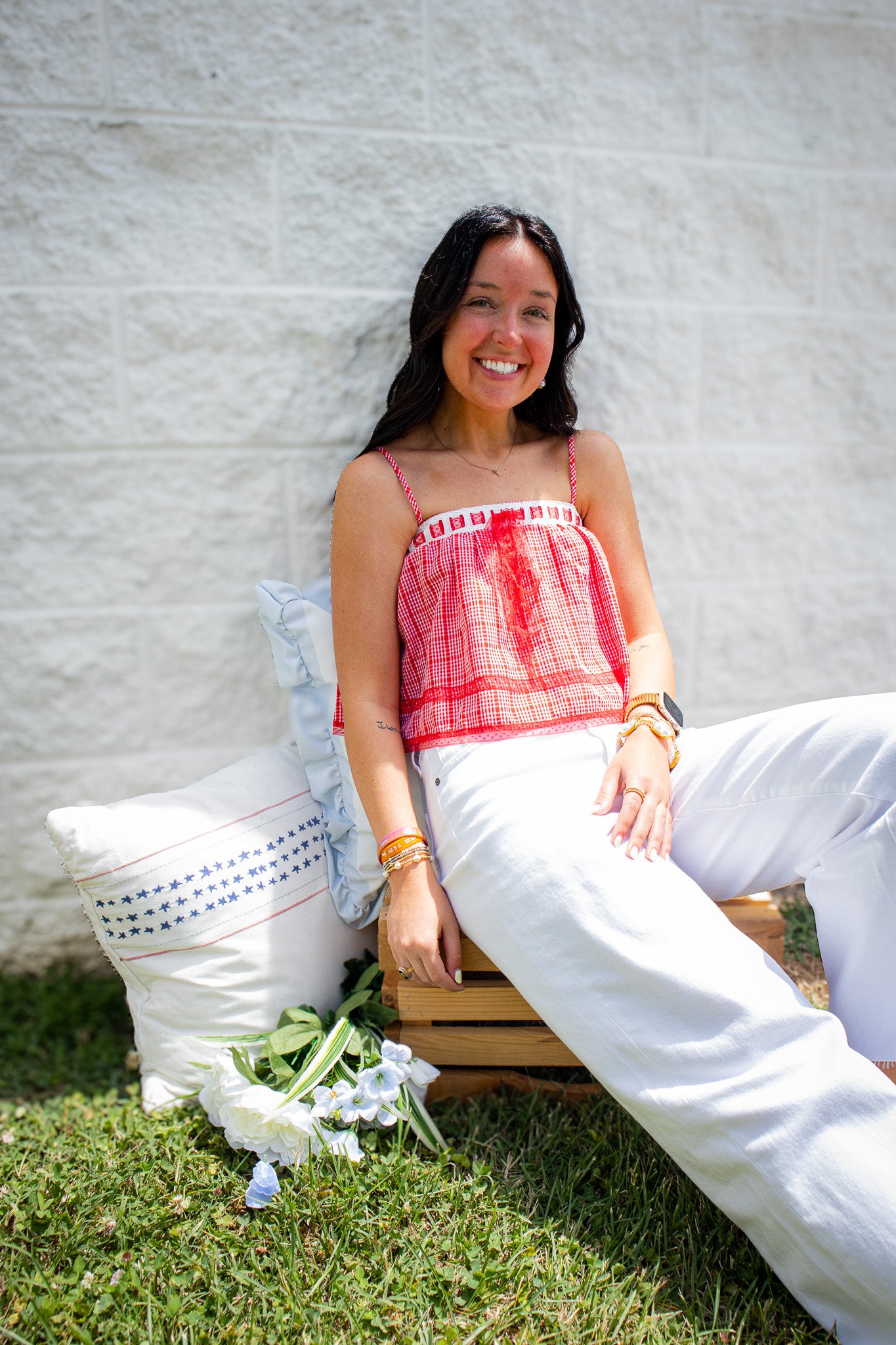 Red Ribbon Gingham Crop Top