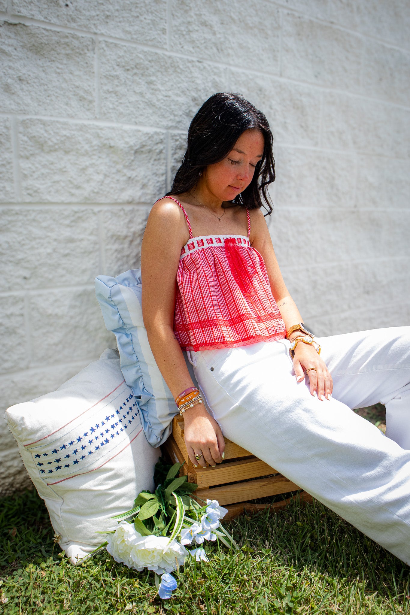Red Ribbon Gingham Crop Top
