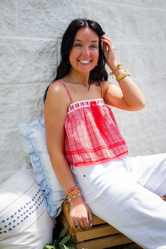 Red Ribbon Gingham Crop Top