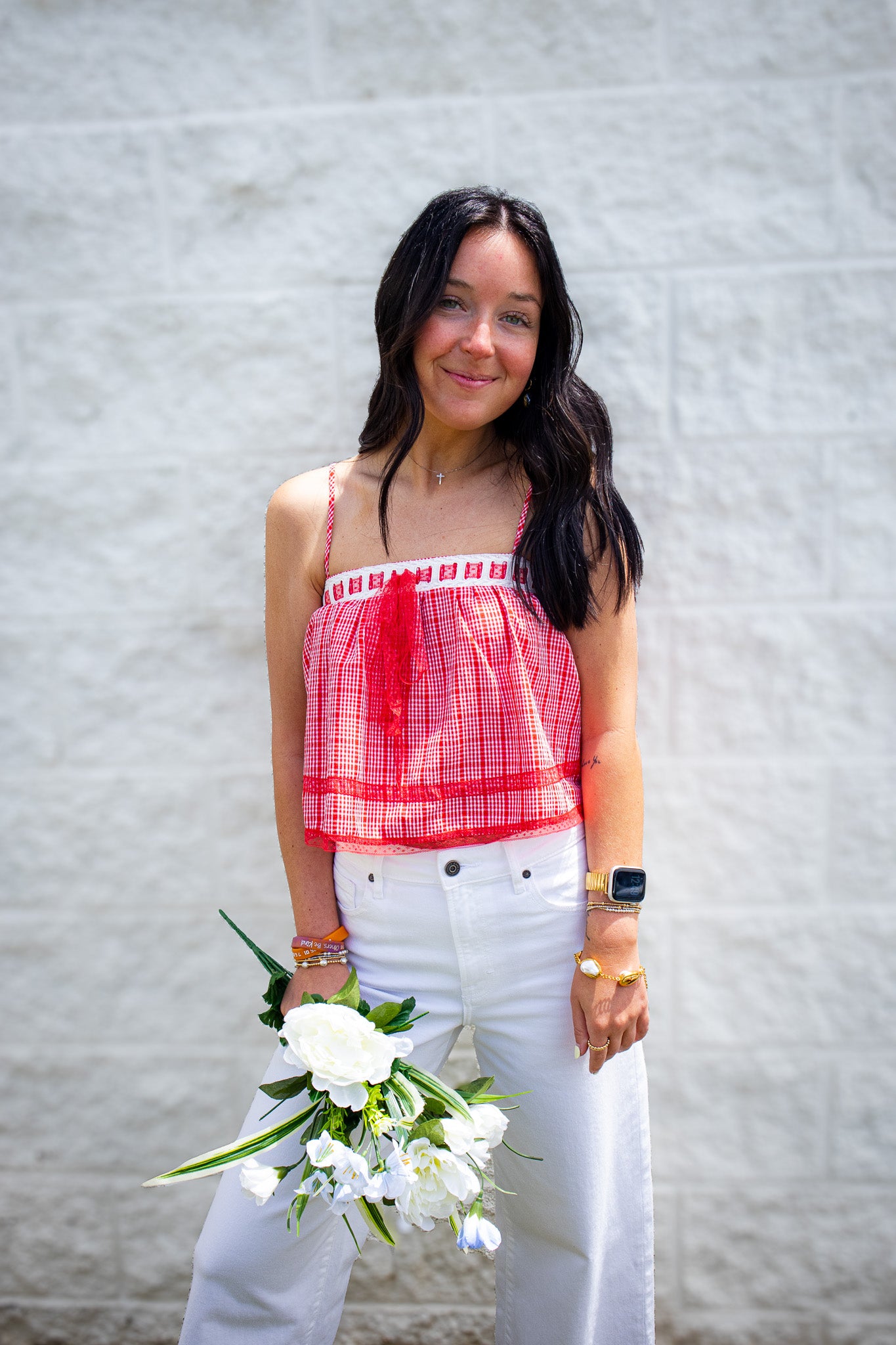 Red Ribbon Gingham Crop Top