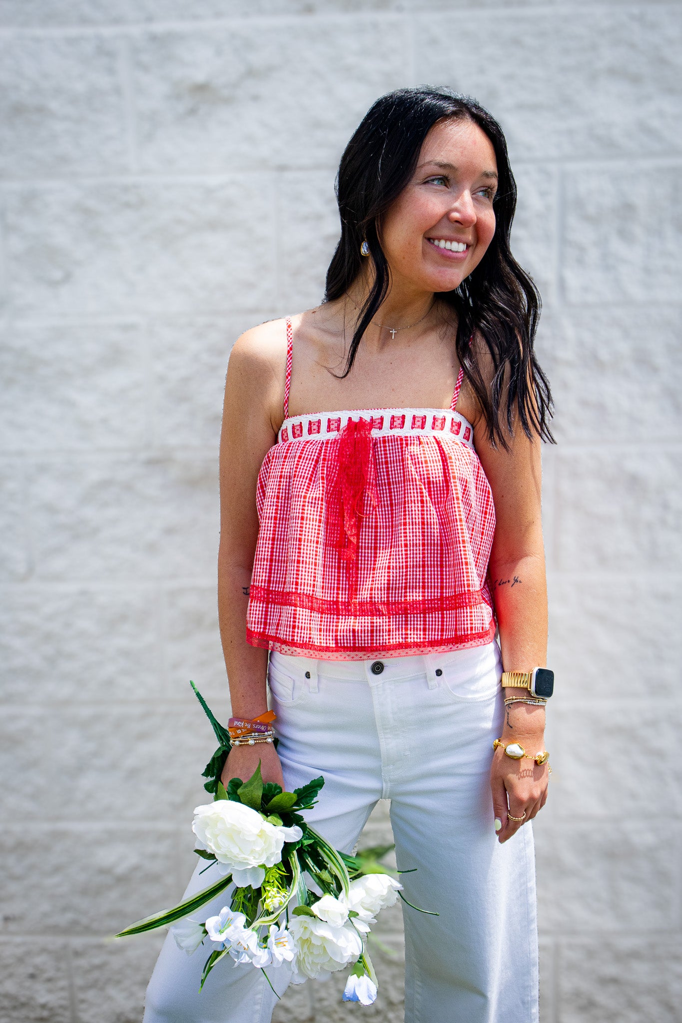 Red Ribbon Gingham Crop Top