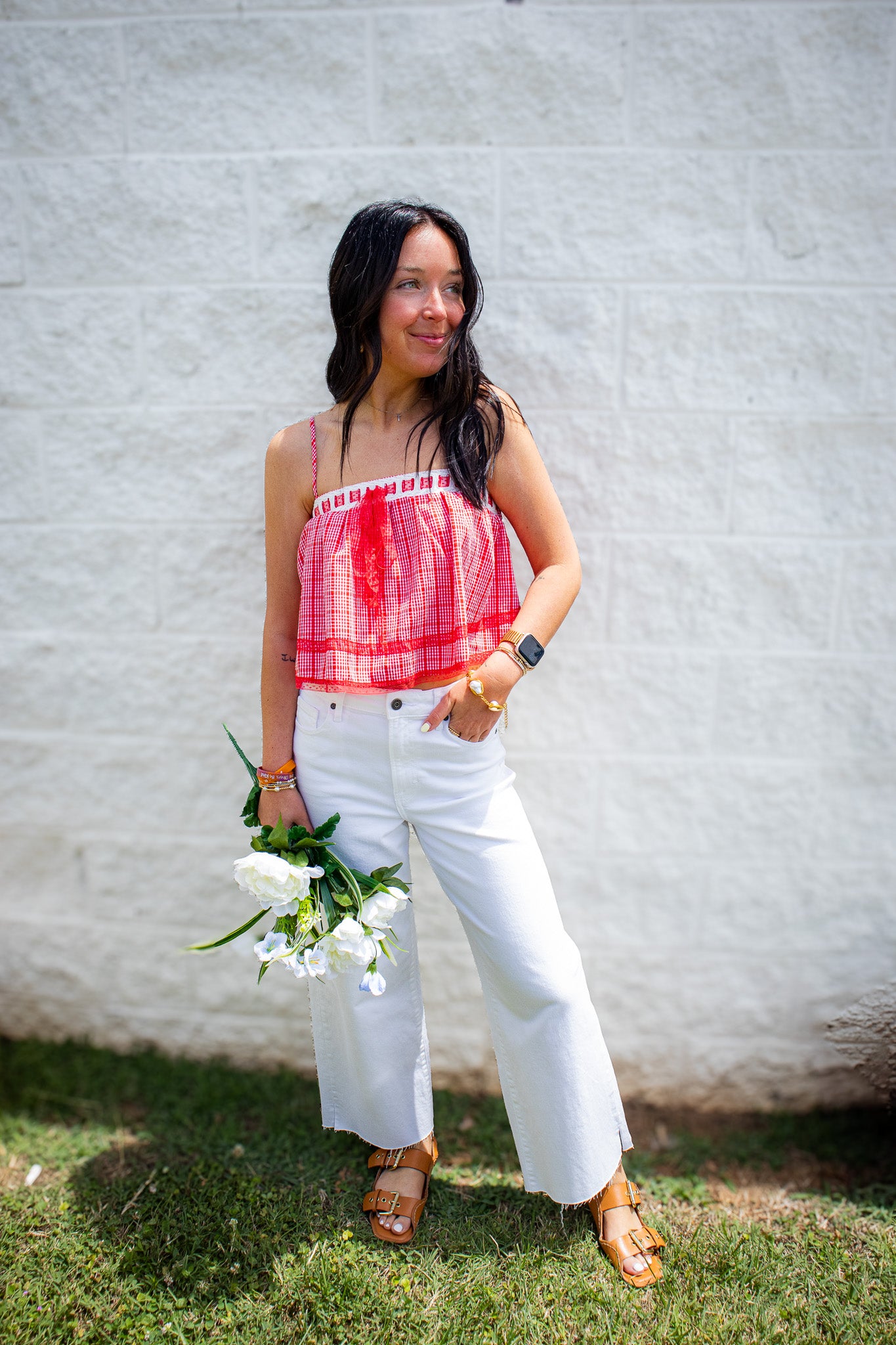 Red Ribbon Gingham Crop Top
