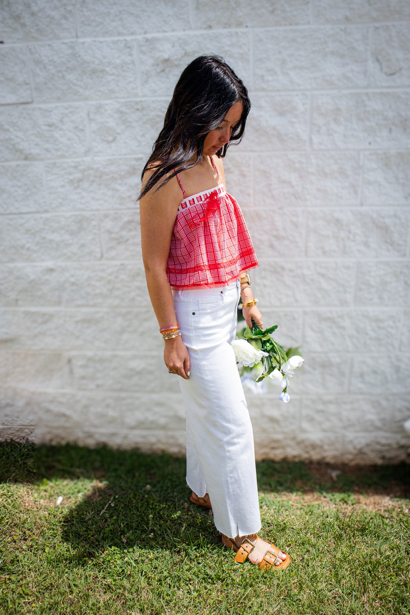 Red Ribbon Gingham Crop Top
