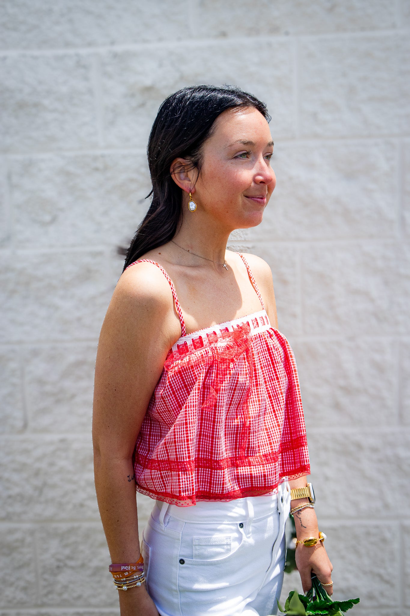 Red Ribbon Gingham Crop Top