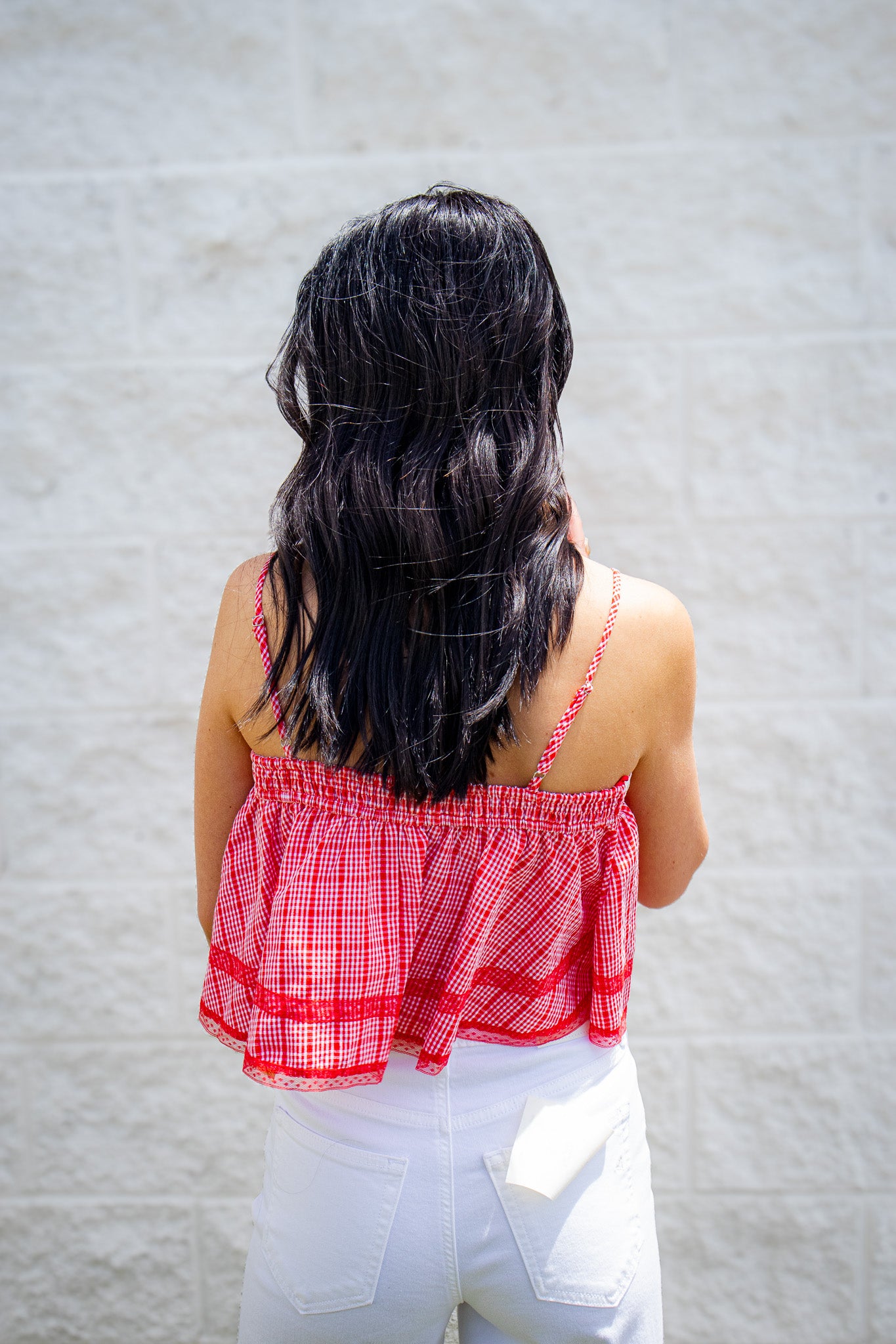 Red Ribbon Gingham Crop Top