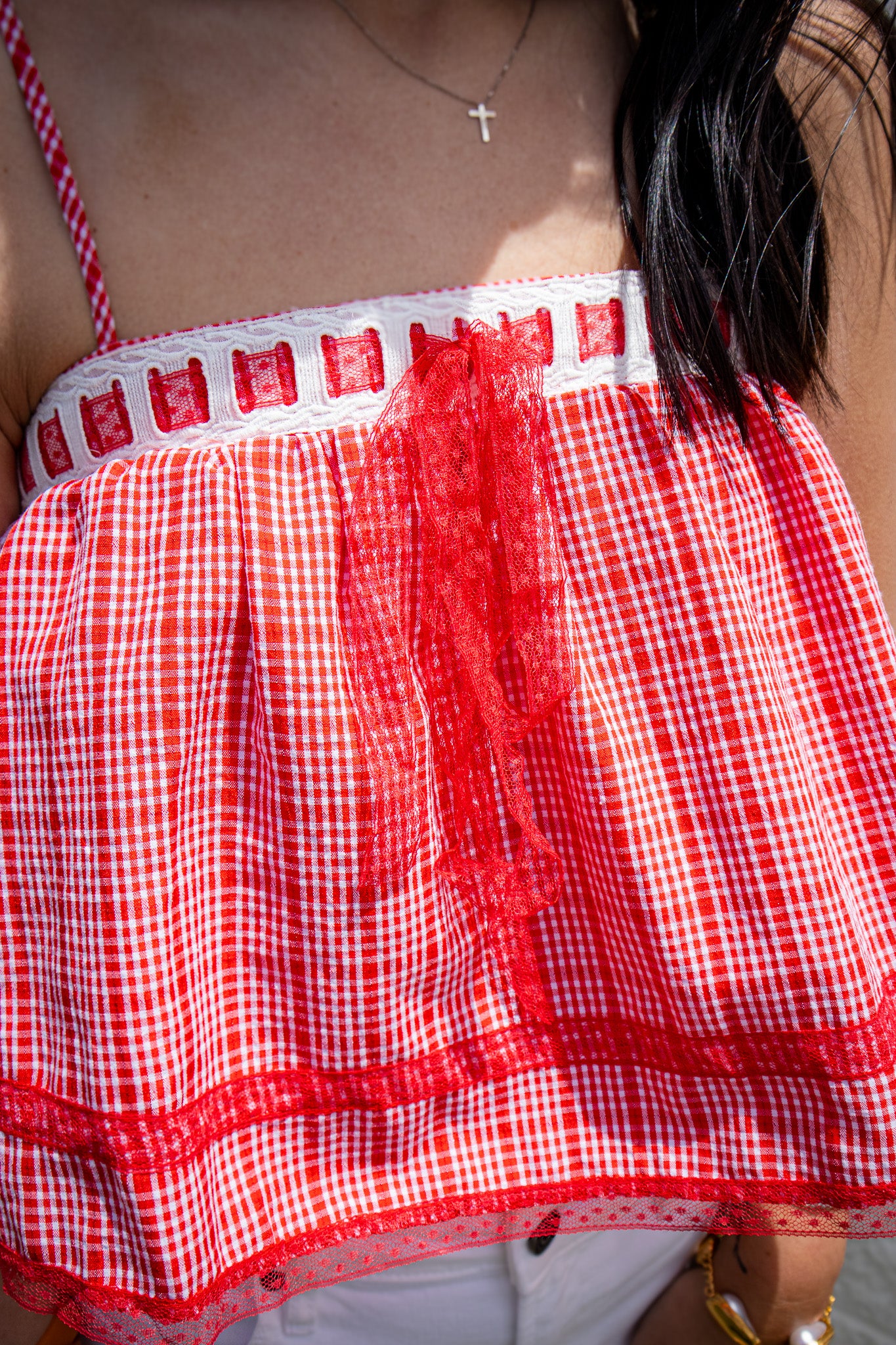 Red Ribbon Gingham Crop Top