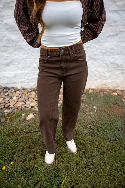 Free People - Risk Taker Mid-Rise Jeans - WORKWEAR BROWN
