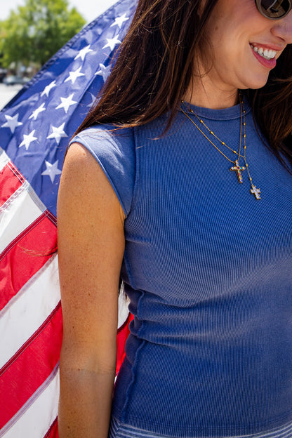 Free People - Ever Had Ribbed Cap Sleeve Top - Indigo