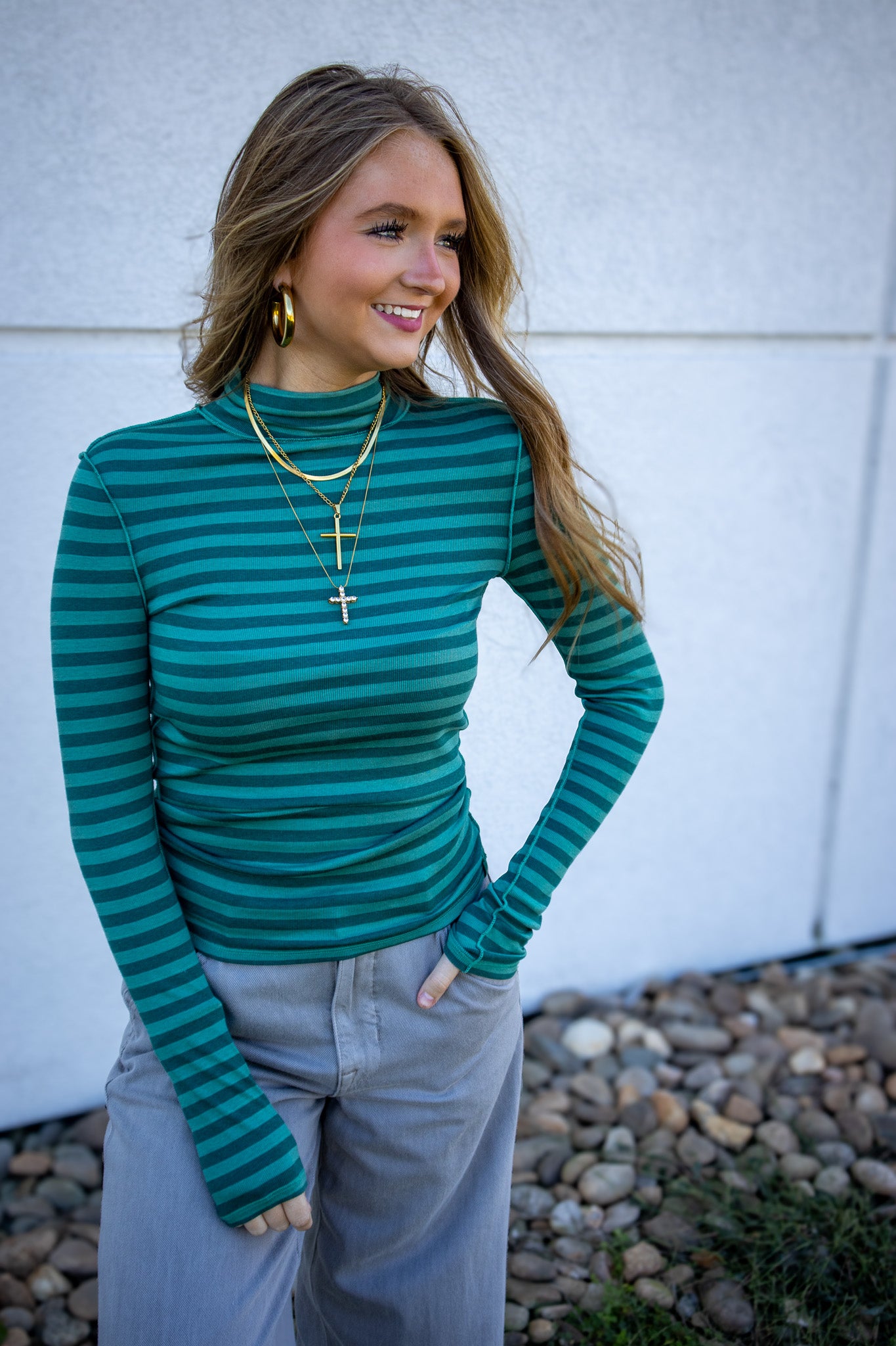 Free People - Good Good Stripe Turtleneck - RAINFOREST COMBO