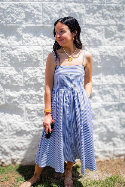 Seaside Stripes Blue & White Midi Sundress