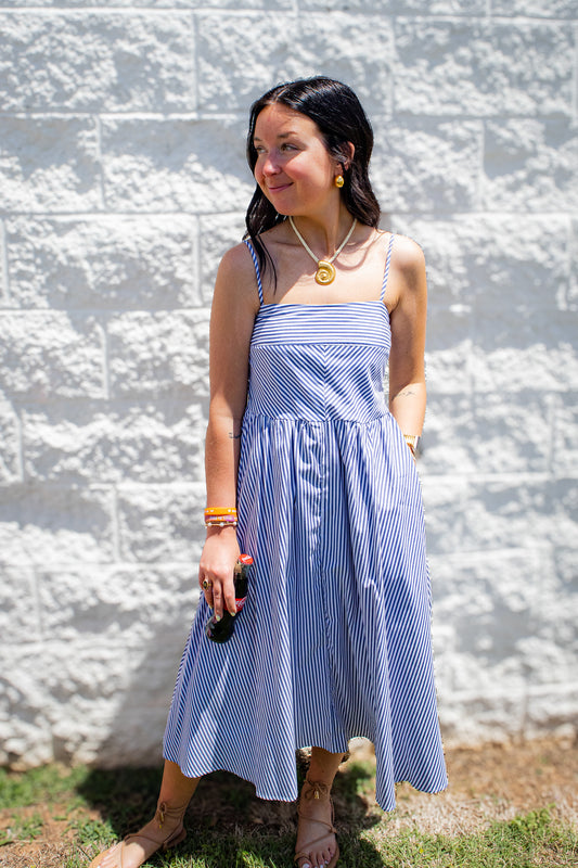 Seaside Stripes Blue & White Midi Sundress