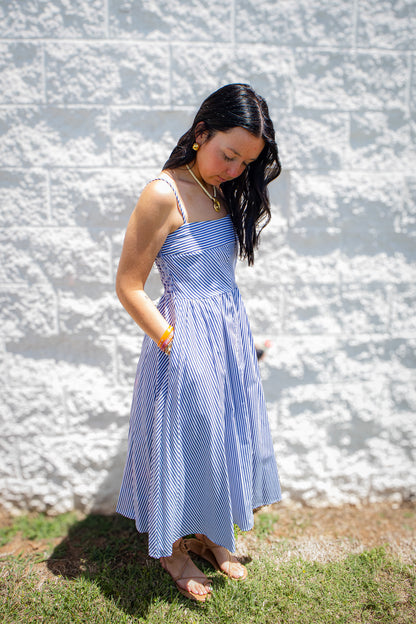 Seaside Stripes Blue & White Midi Sundress