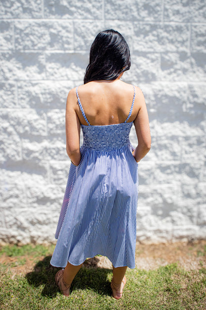 Seaside Stripes Blue & White Midi Sundress