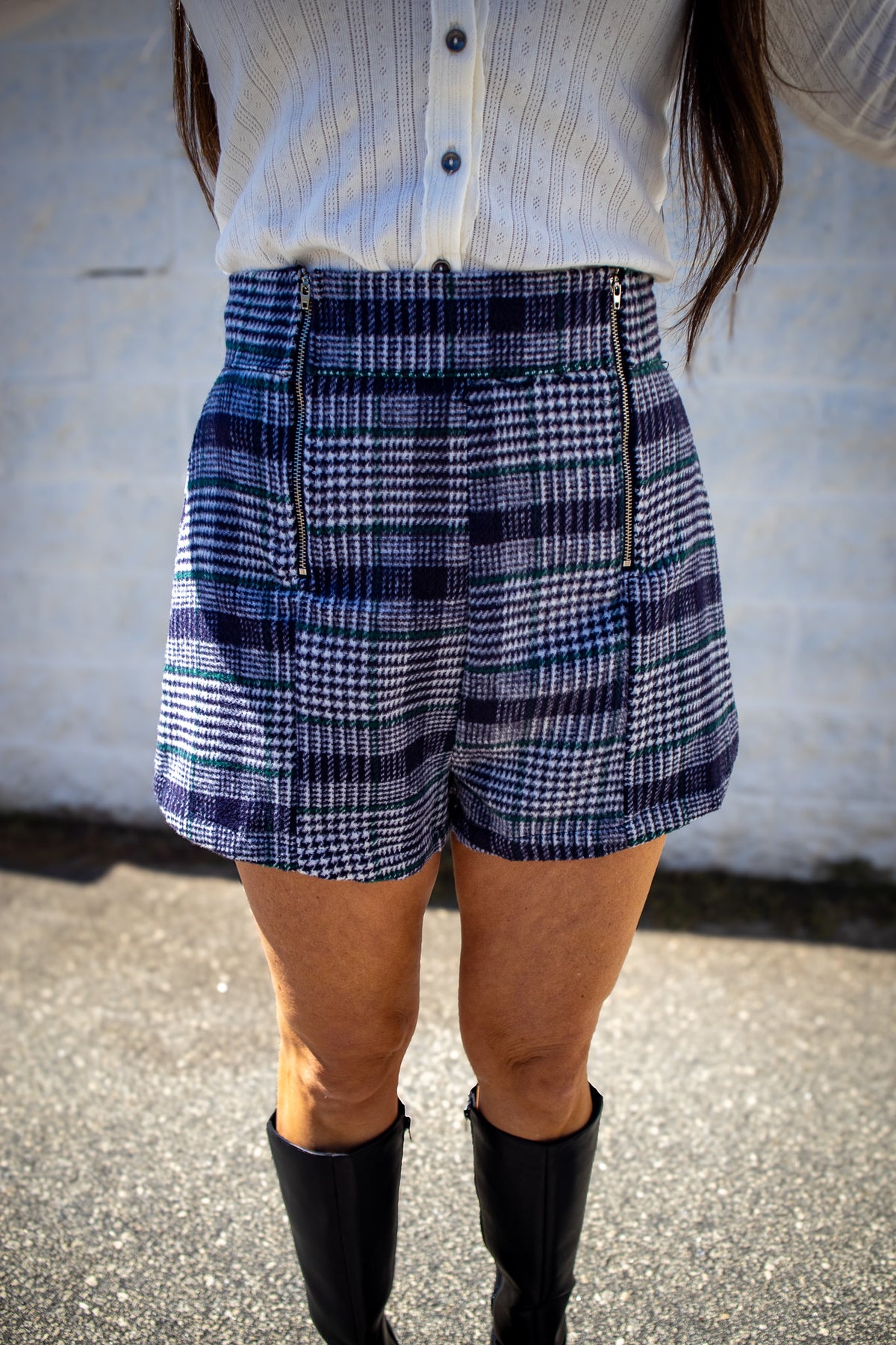 Plaid Perfection Double Zip Woven Shorts