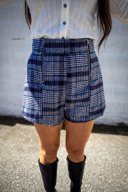 Plaid Perfection Double Zip Woven Shorts