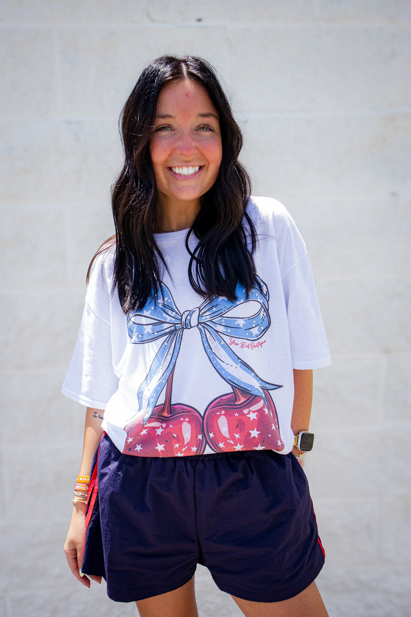 Cherry Bow Rhinestone Graphic Tee