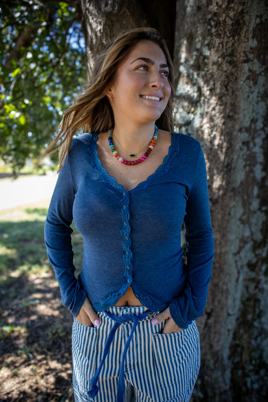 Free People - Big Love Rib Cardi - OCEAN HEATHER