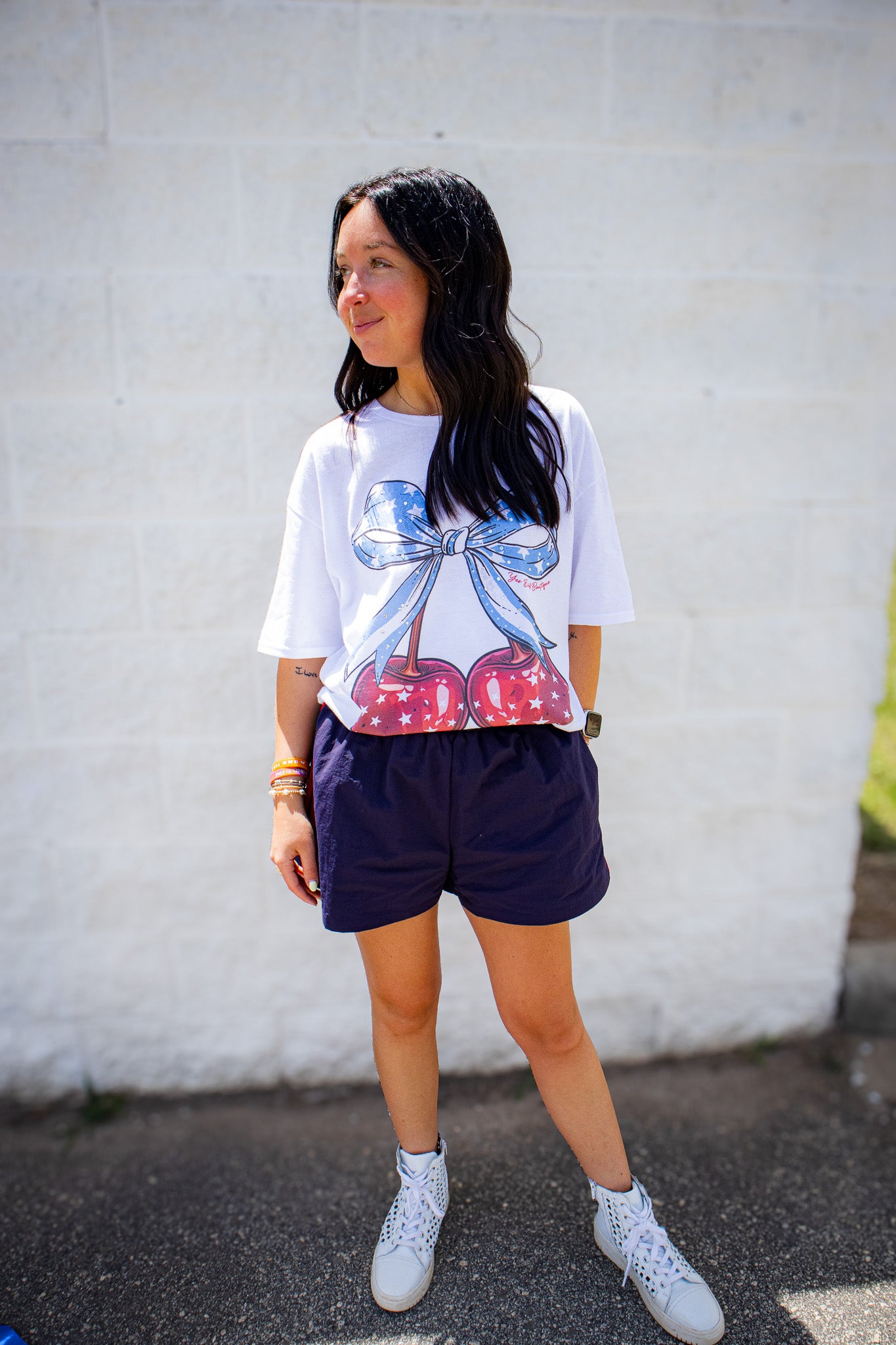 Cherry Bow Rhinestone Graphic Tee