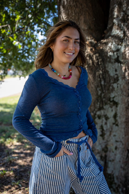 Free People - Big Love Rib Cardi - OCEAN HEATHER