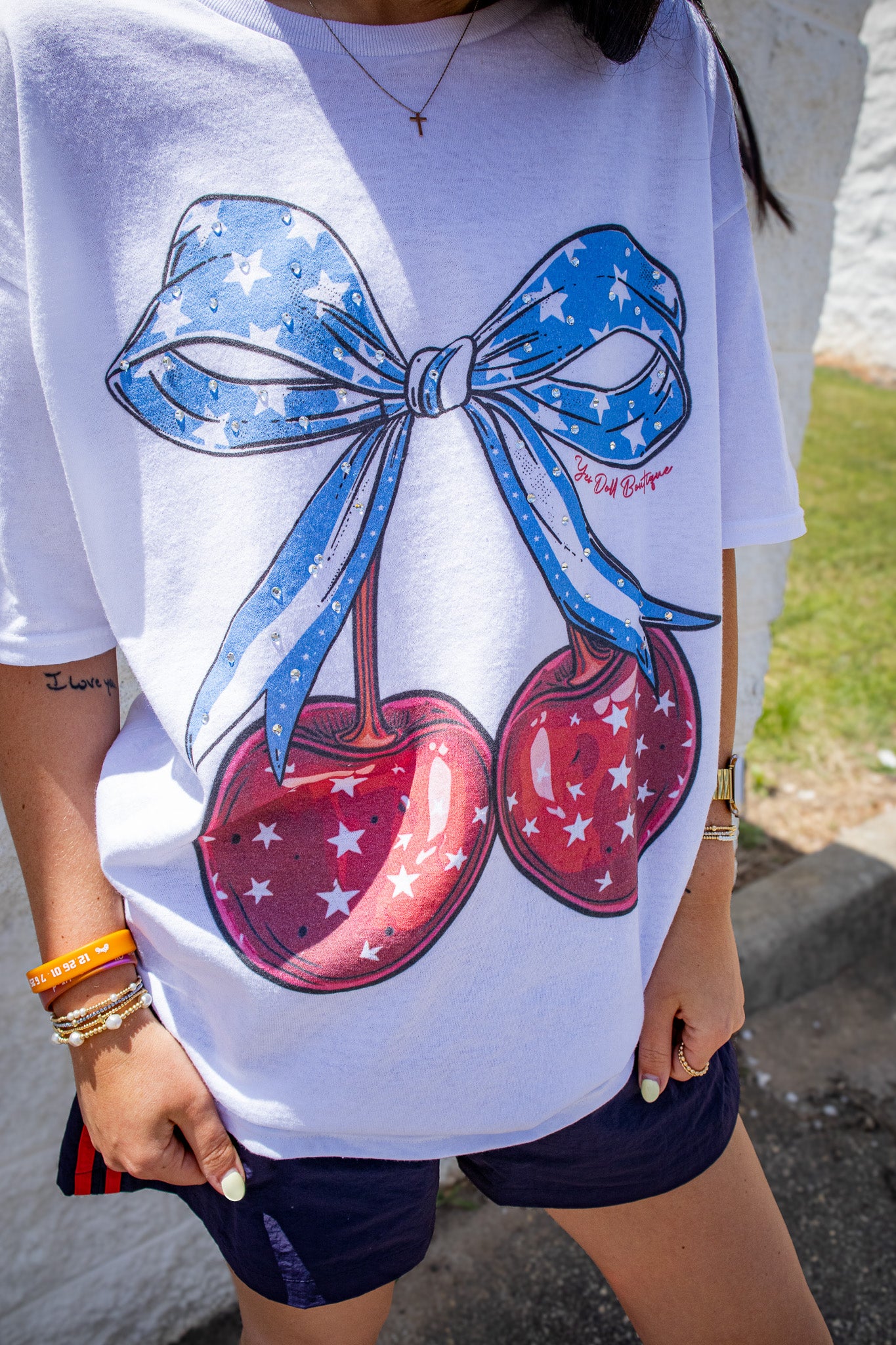 Cherry Bow Rhinestone Graphic Tee