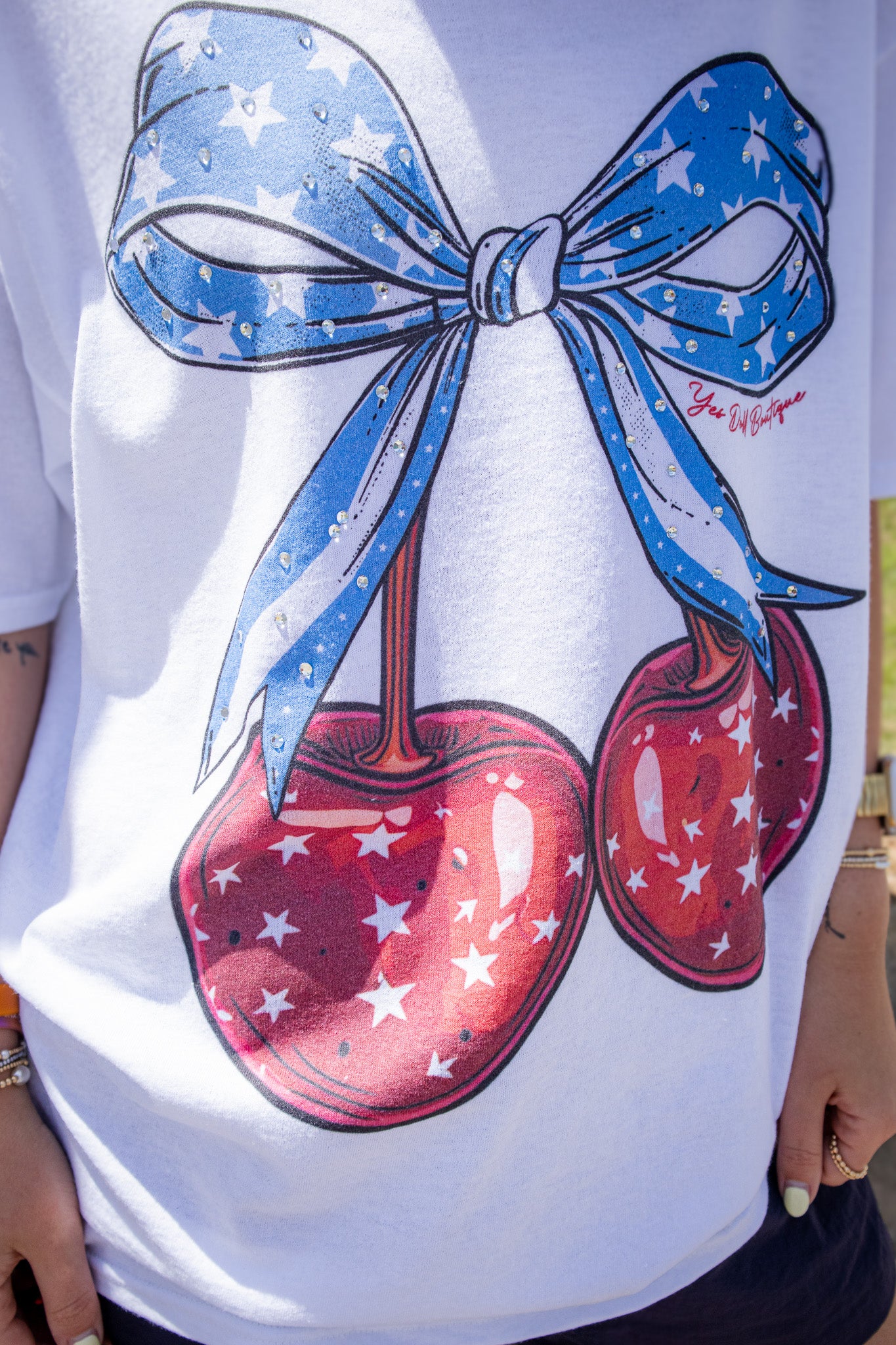 Cherry Bow Rhinestone Graphic Tee
