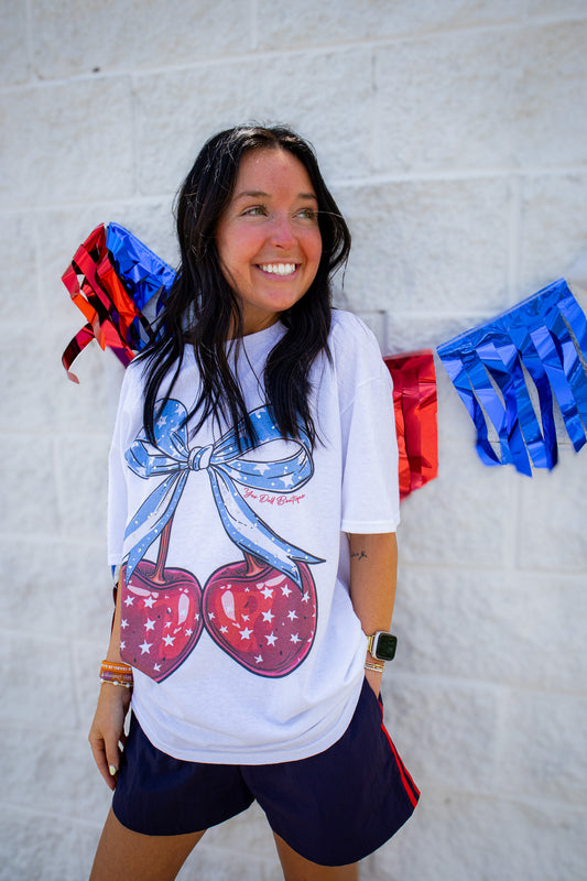 Cherry Bow Rhinestone Graphic Tee