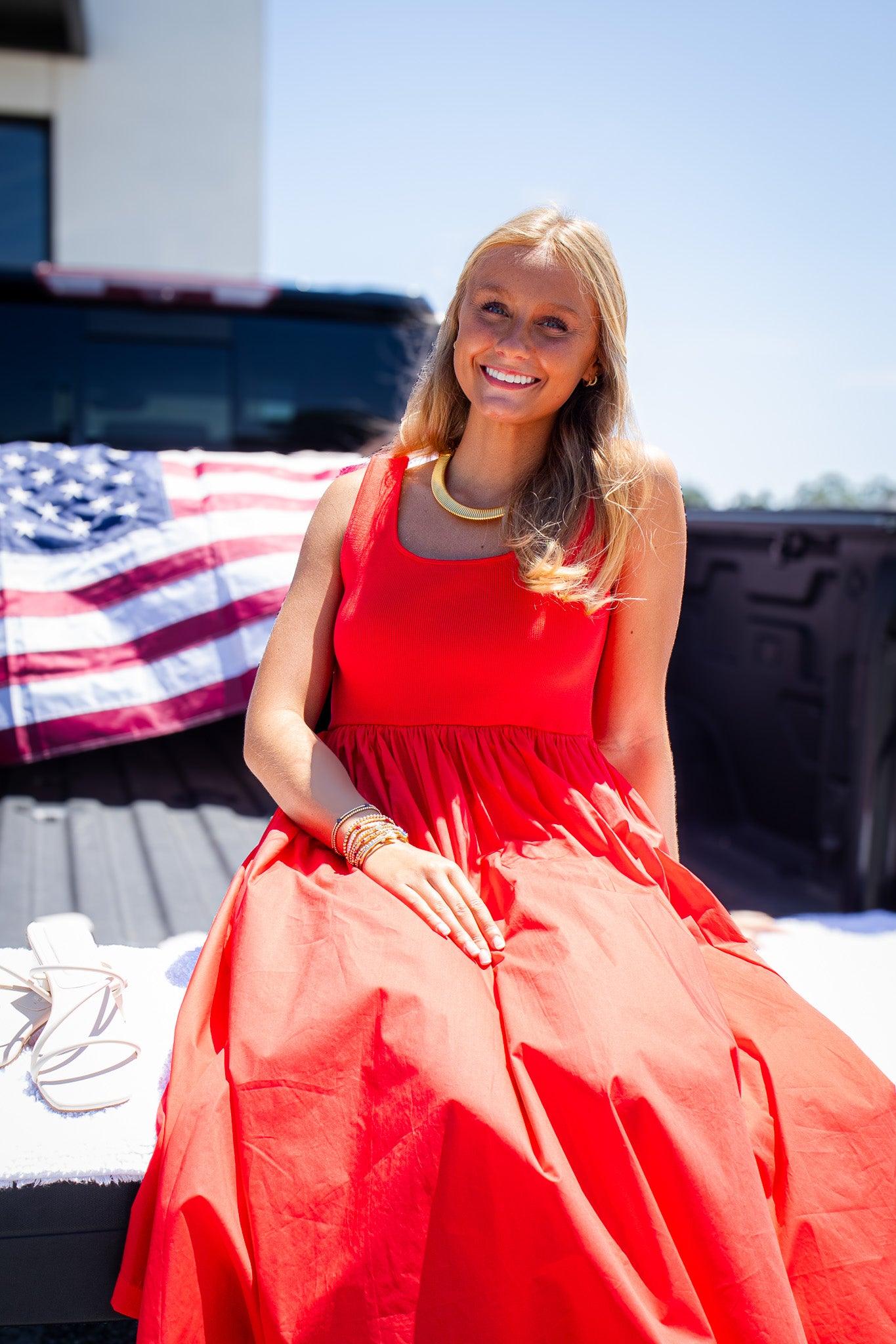 Red Roses Smocked Midi Dress