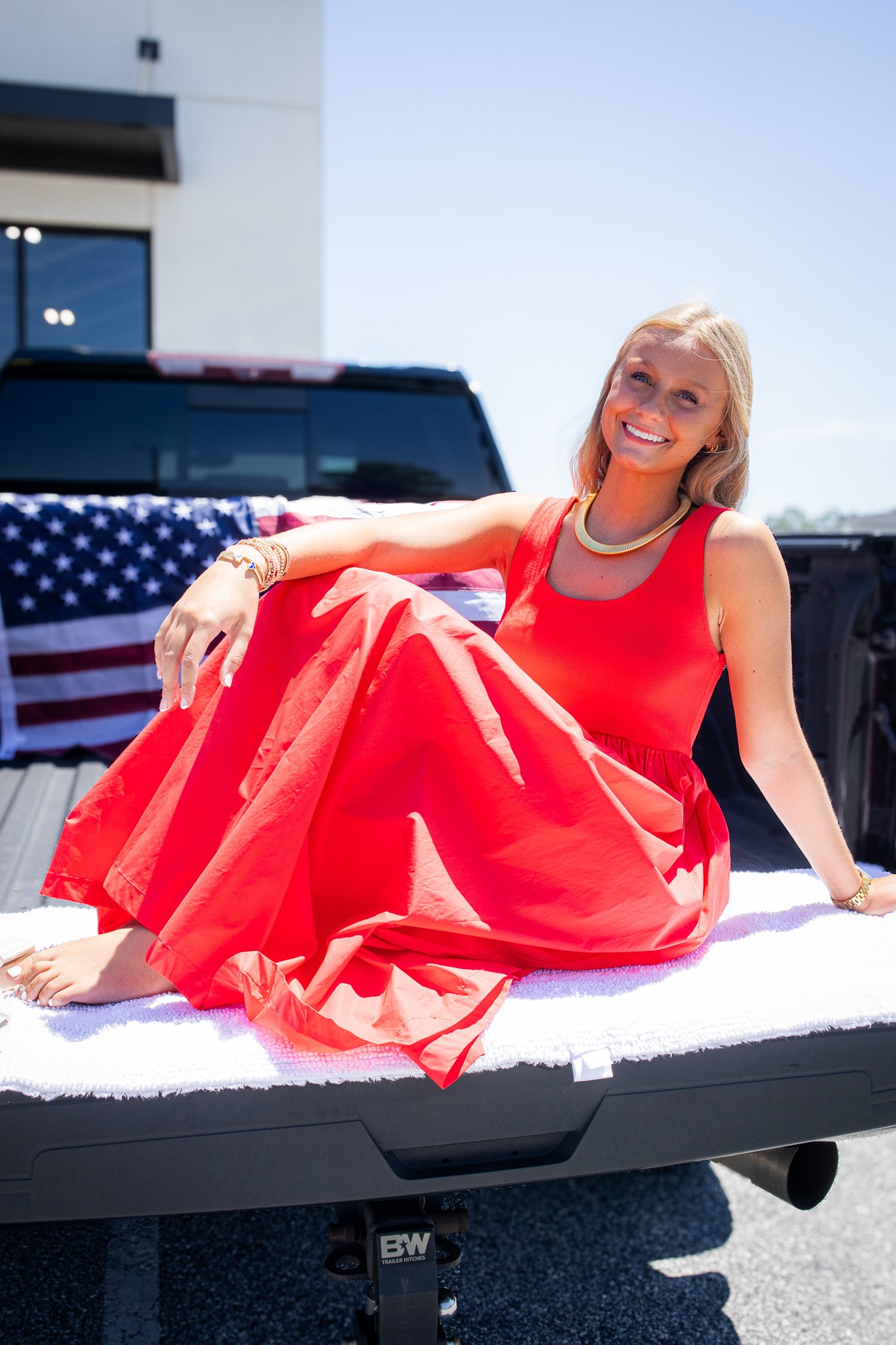 Red Roses Smocked Midi Dress