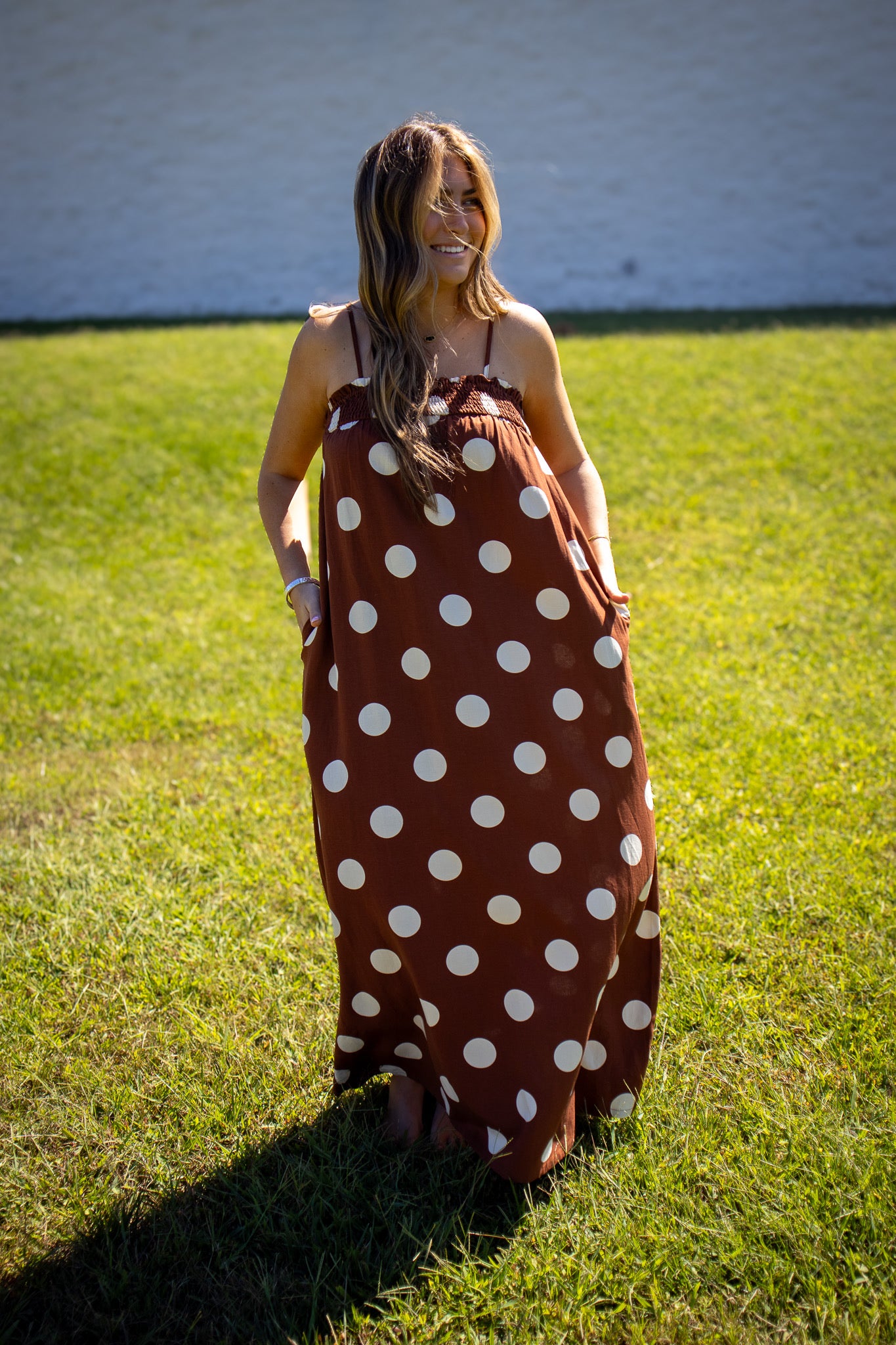 Pretty In Polka Dot Brown Maxi Dress