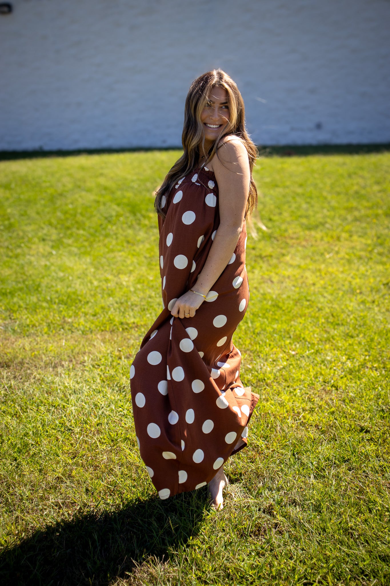 Pretty In Polka Dot Brown Maxi Dress