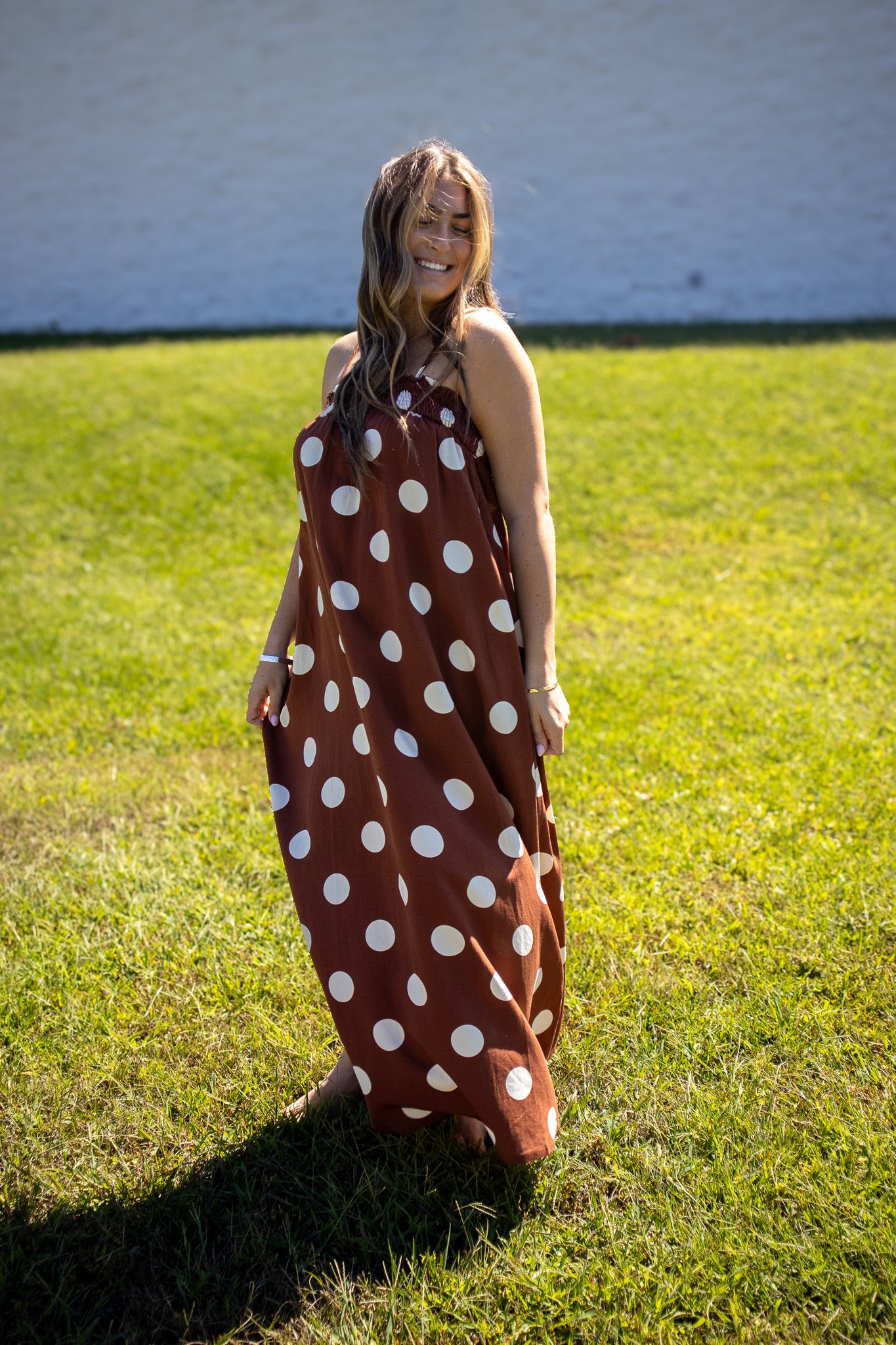 Pretty In Polka Dot Brown Maxi Dress