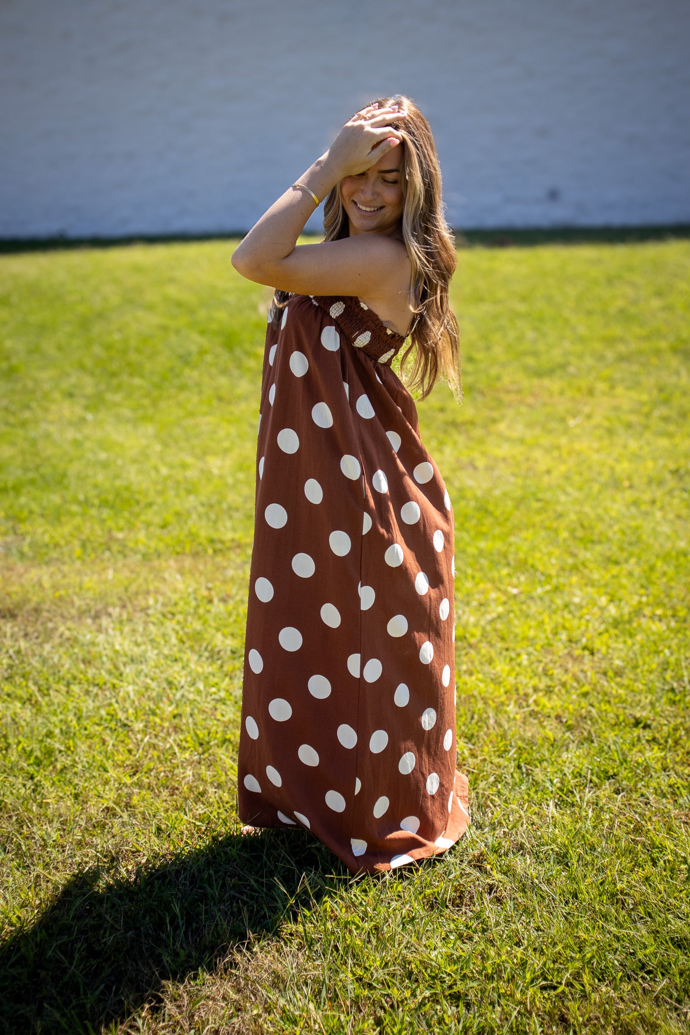 Pretty In Polka Dot Brown Maxi Dress