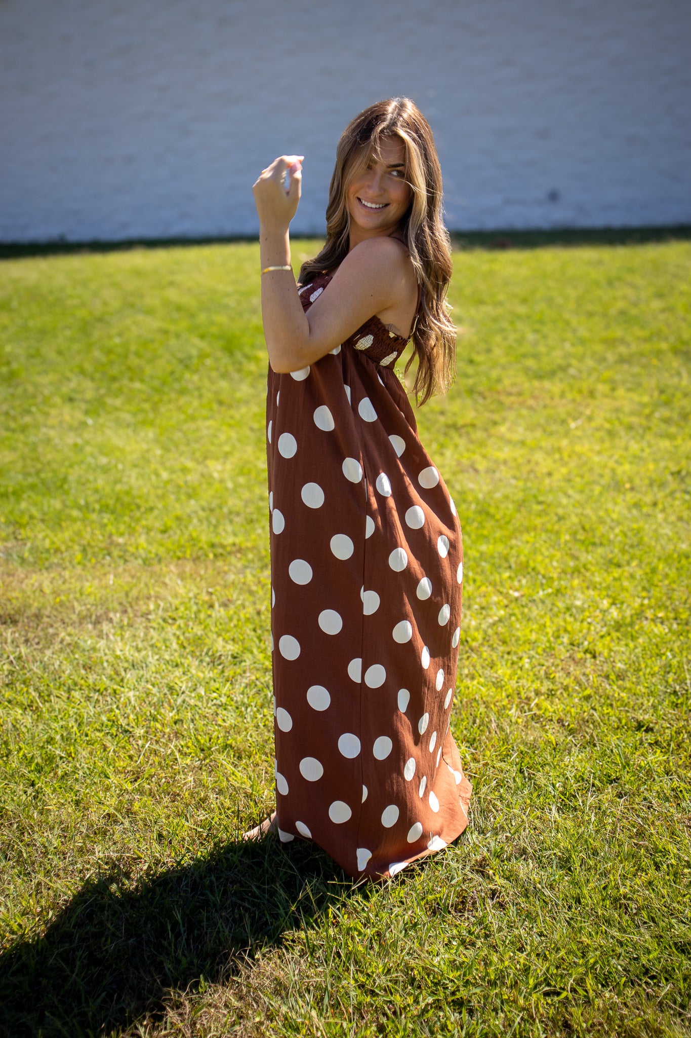 Pretty In Polka Dot Brown Maxi Dress