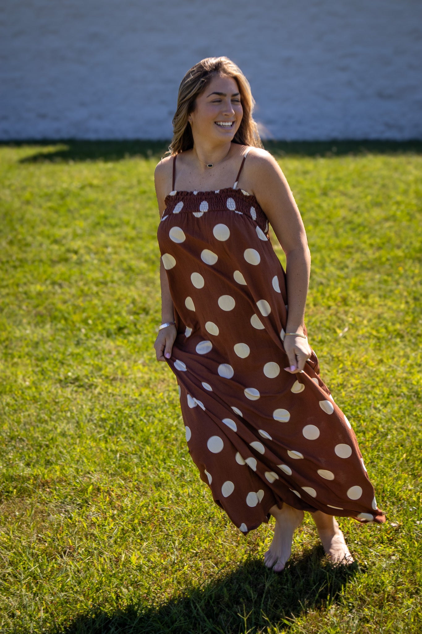 Pretty In Polka Dot Brown Maxi Dress