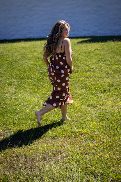 Pretty In Polka Dot Brown Maxi Dress