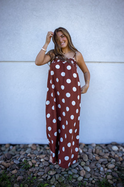 Pretty In Polka Dot Brown Maxi Dress