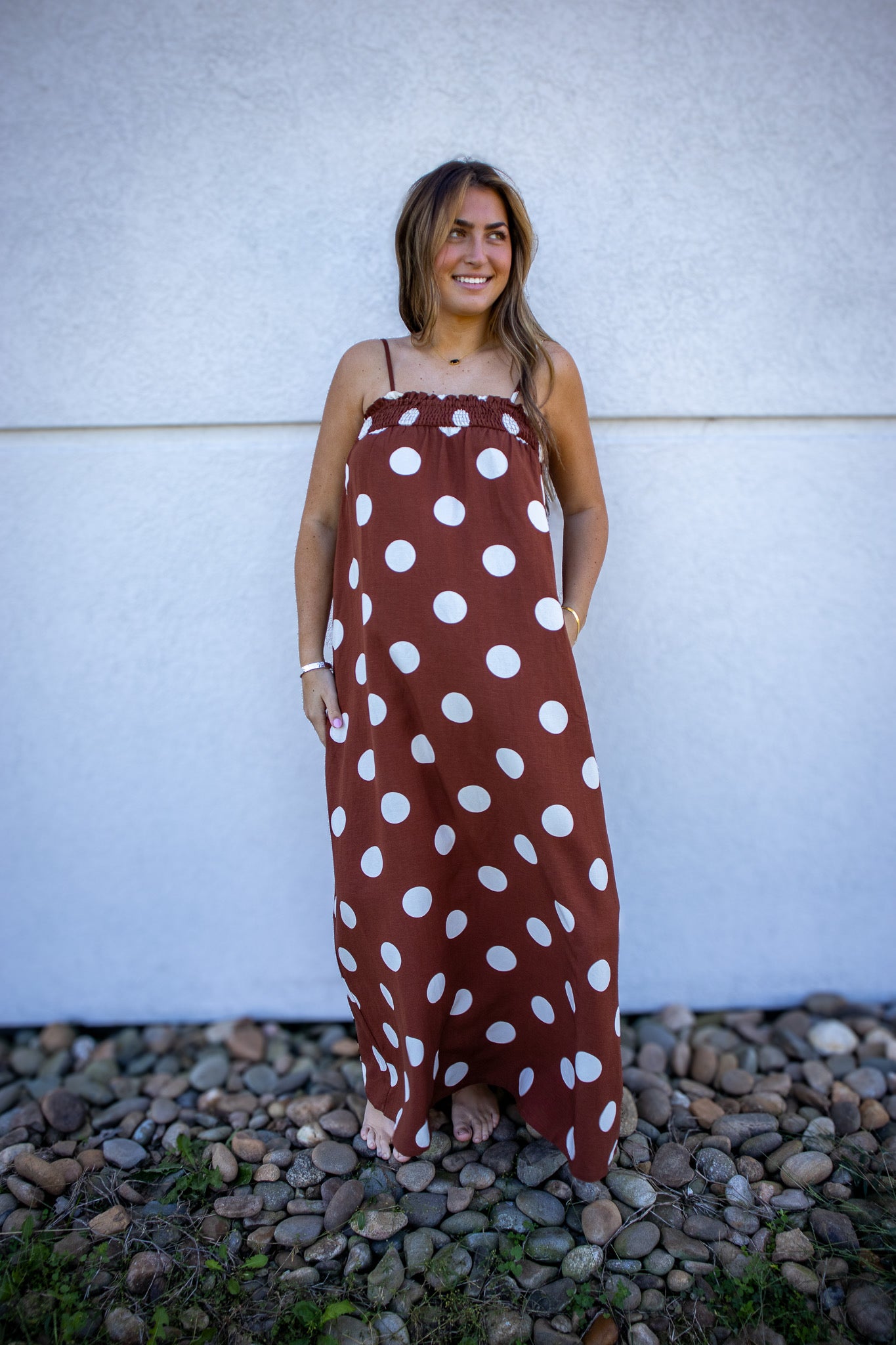 Pretty In Polka Dot Brown Maxi Dress